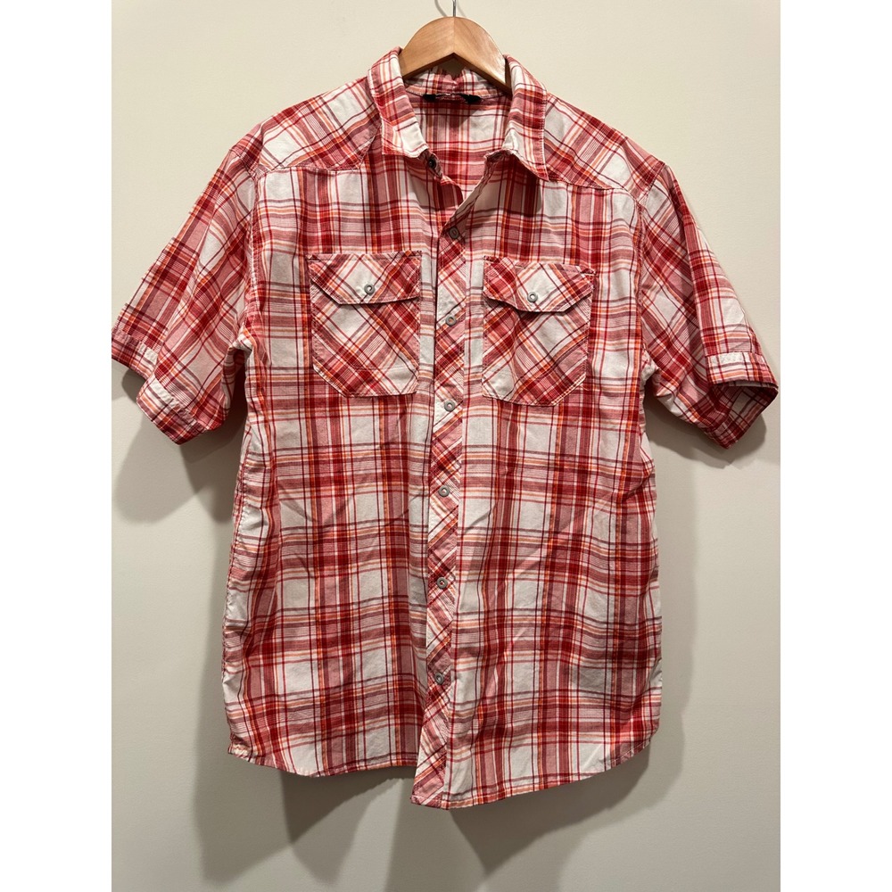 The North Face Mens Red Plaid Short Sleeve‎ Button Up Hiking Shirt Large